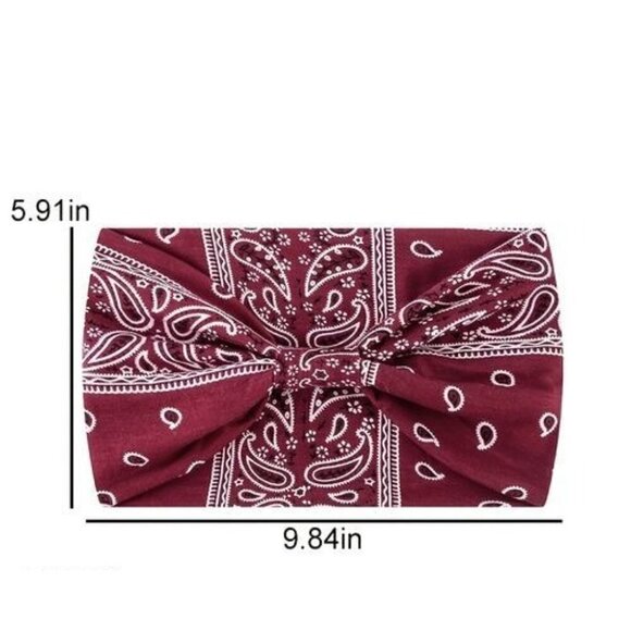 Bohemian Paisley Pattern Bandana Sporty Headband (Burgundy) - Picture 3 of 5